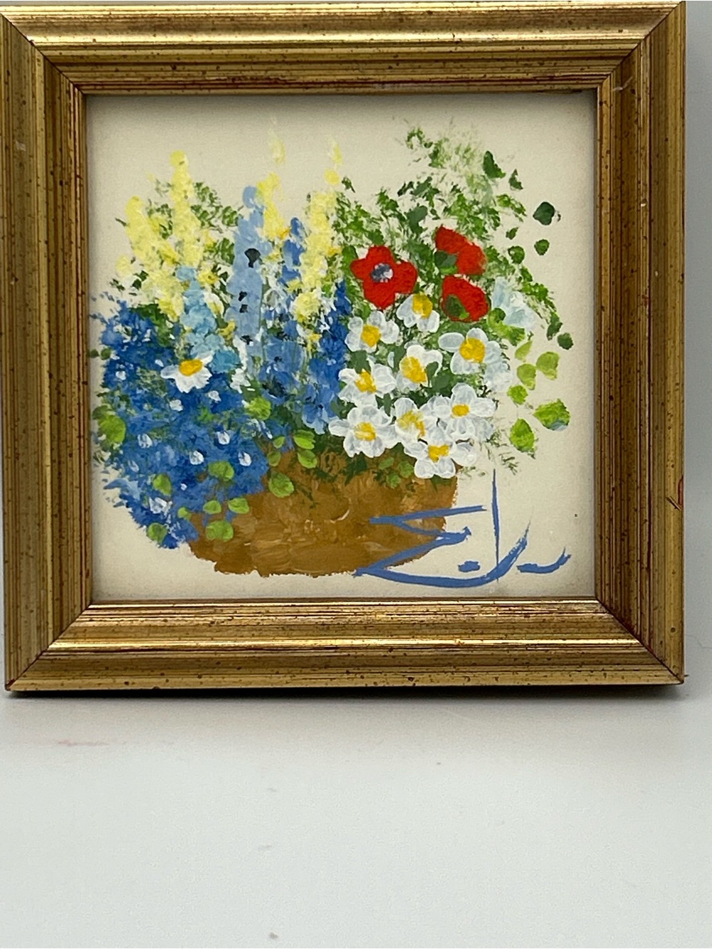 American artist Eda Varricchio (1923–2018) Floral Basket signed Painting HTF